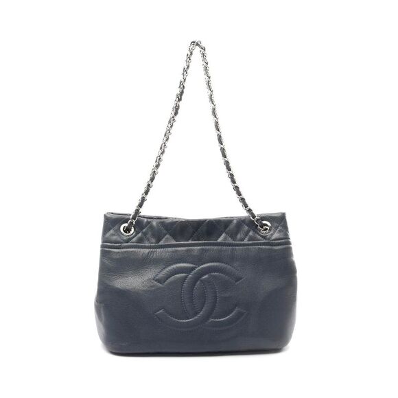 Chanel Matelasse Coco Mark Tote Bag Navy Leather - Picture 1 of 6
